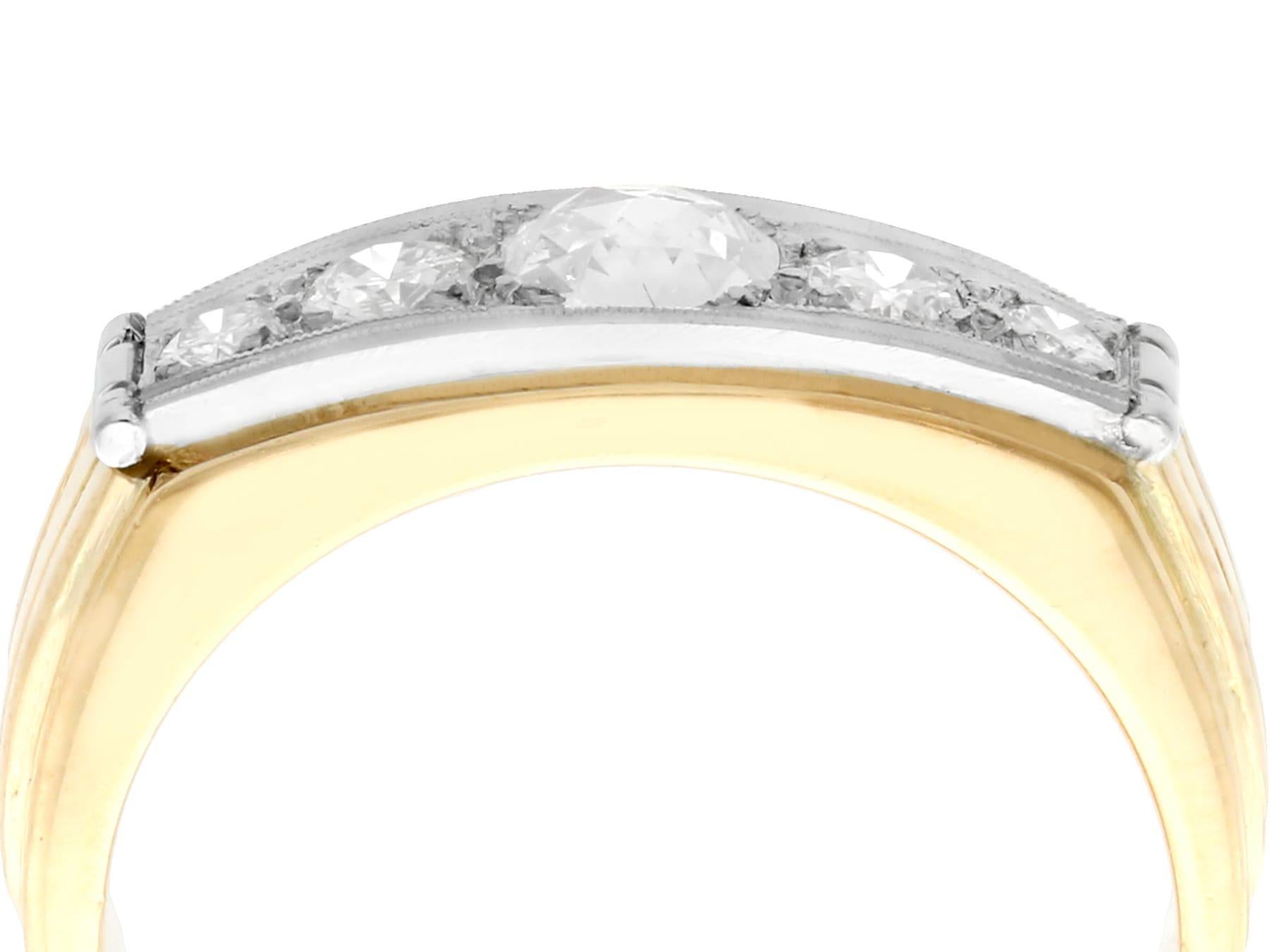 An impressive vintage 0.68 Ct diamond and 18k yellow gold, 18k white gold dress ring; part of our diverse diamond jewelry collections.

This fine and impressive 18k gold diamond band ring has been crafted in 18k yellow gold with an 18k white gold