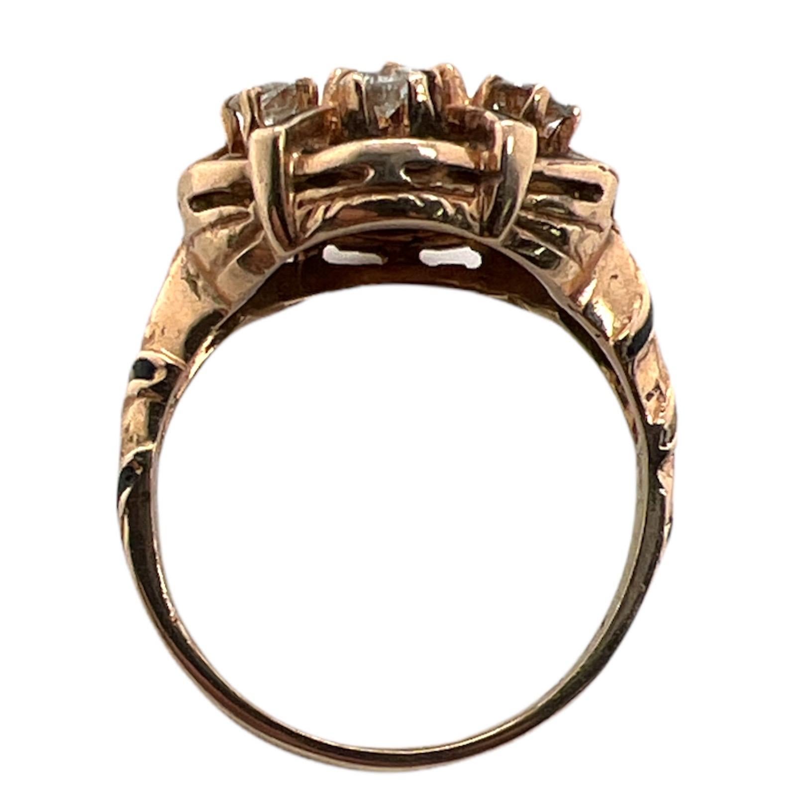 Vintage-Cocktailring aus Gelbgold mit schwarzer Emaille, 1950er Jahre (Rundschliff)