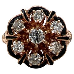 1950's Diamond Black Enamel Yellow Gold Vintage Cocktail Ring