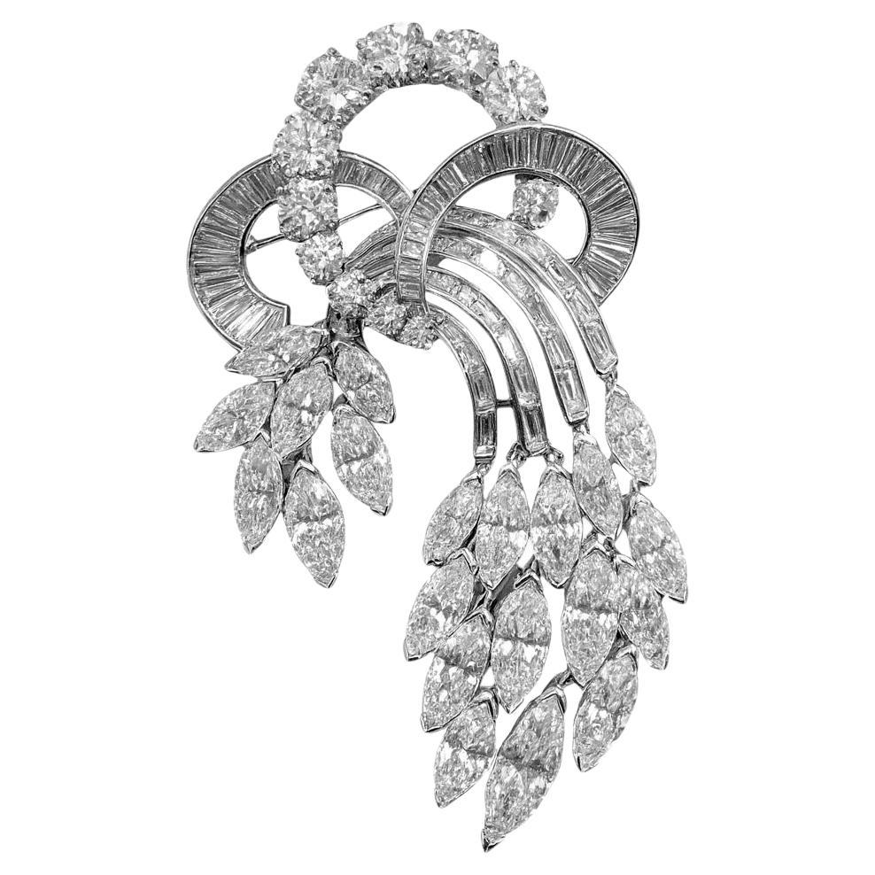1950s Diamond Cascade Brooch in 18K White Gold
