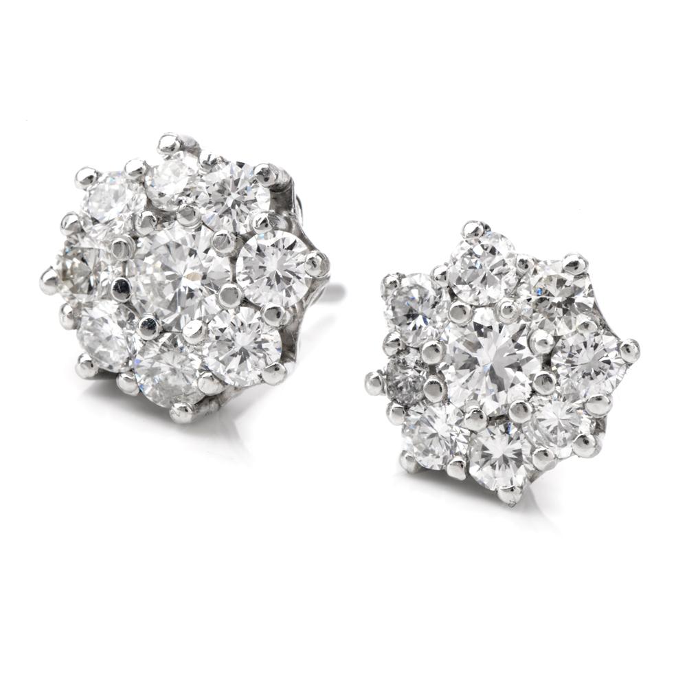 Art Deco 1950s Diamond Cluster Platinum Stud Earrings