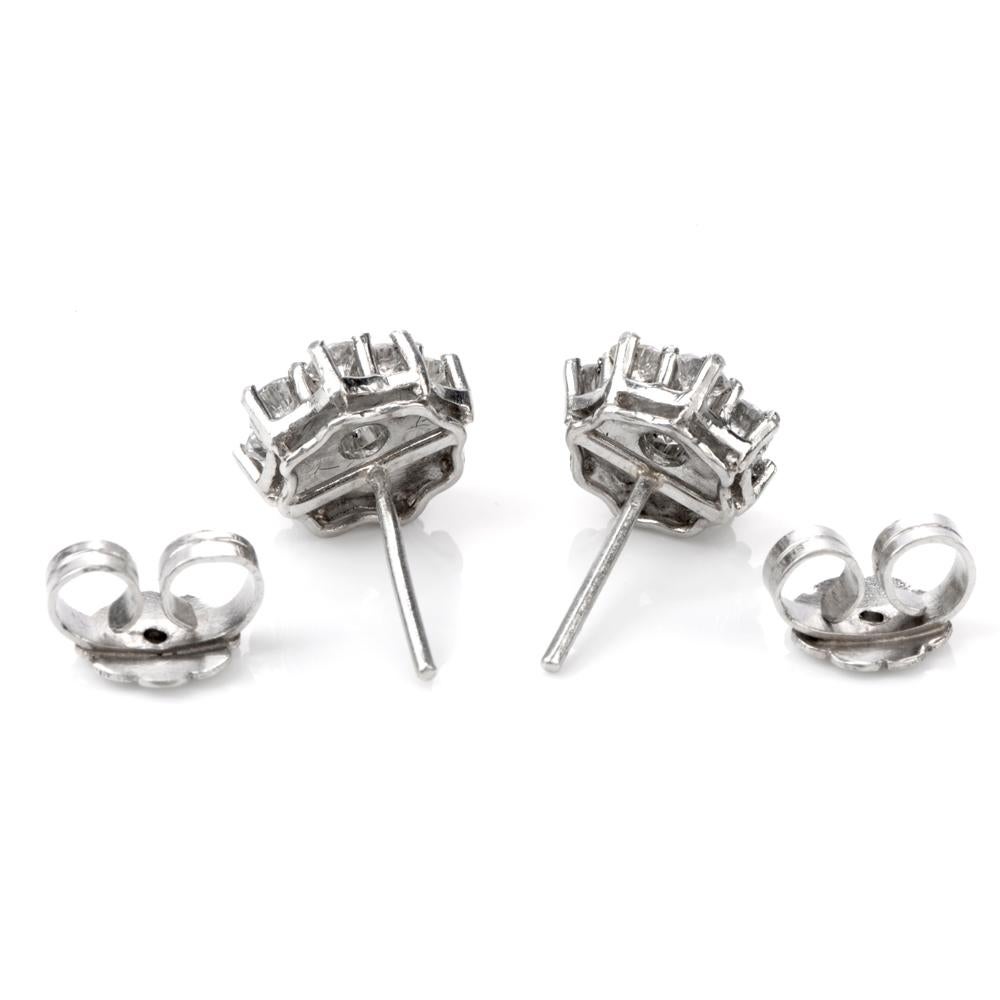 Women's or Men's 1950s Diamond Cluster Platinum Stud Earrings