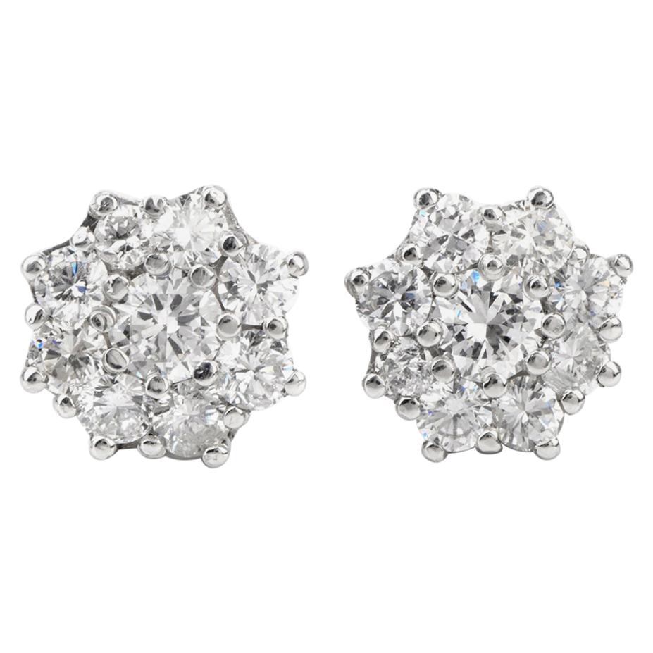 1950s Diamond Cluster Platinum Stud Earrings
