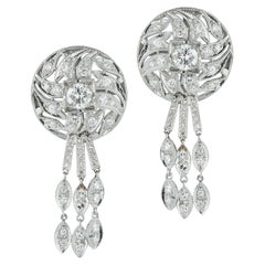 Boucles d'oreilles pendantes diamant des années 1950