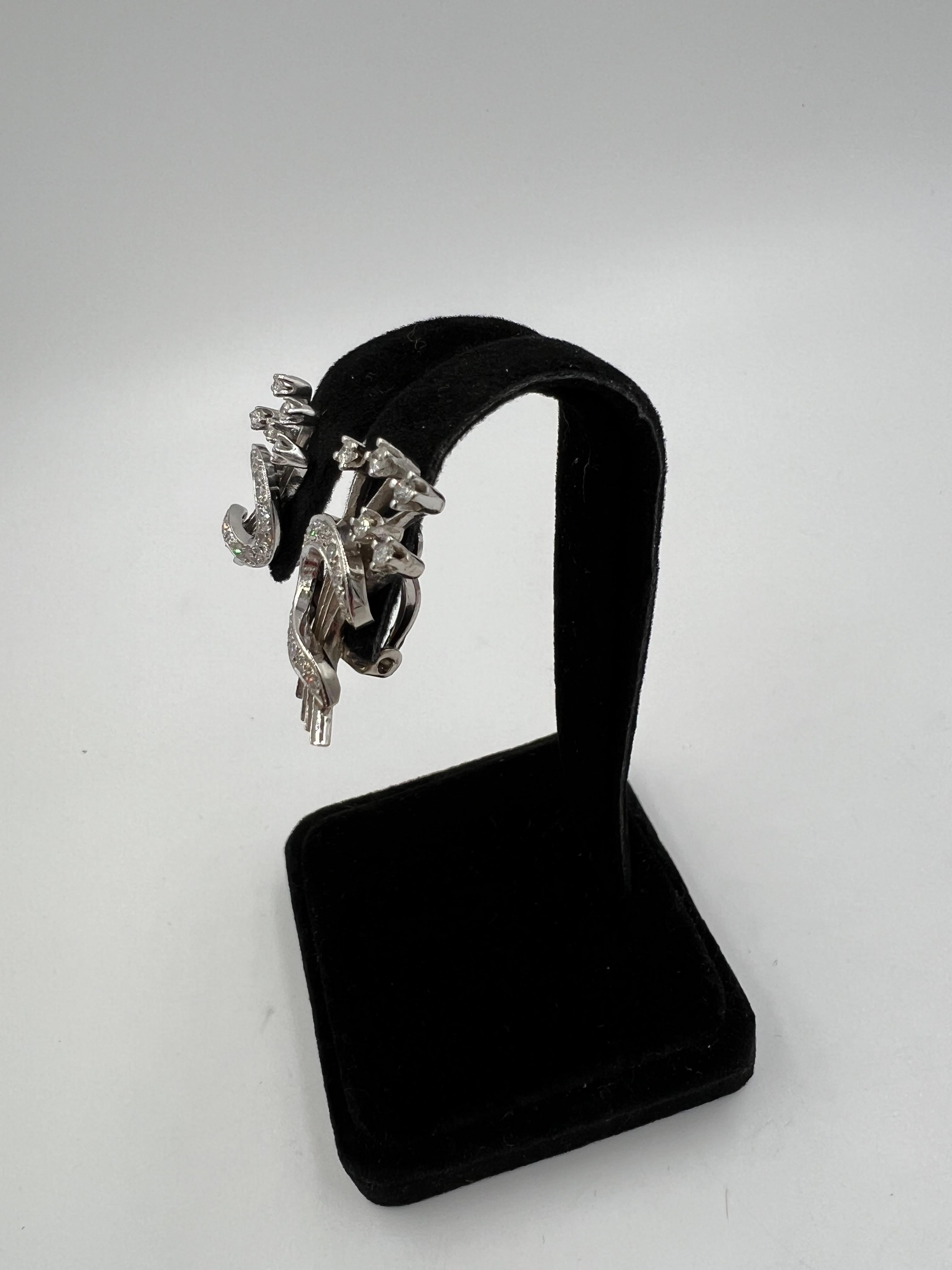 1950s Diamond Floral Spray Clip On Earrings White Gold For Sale 1