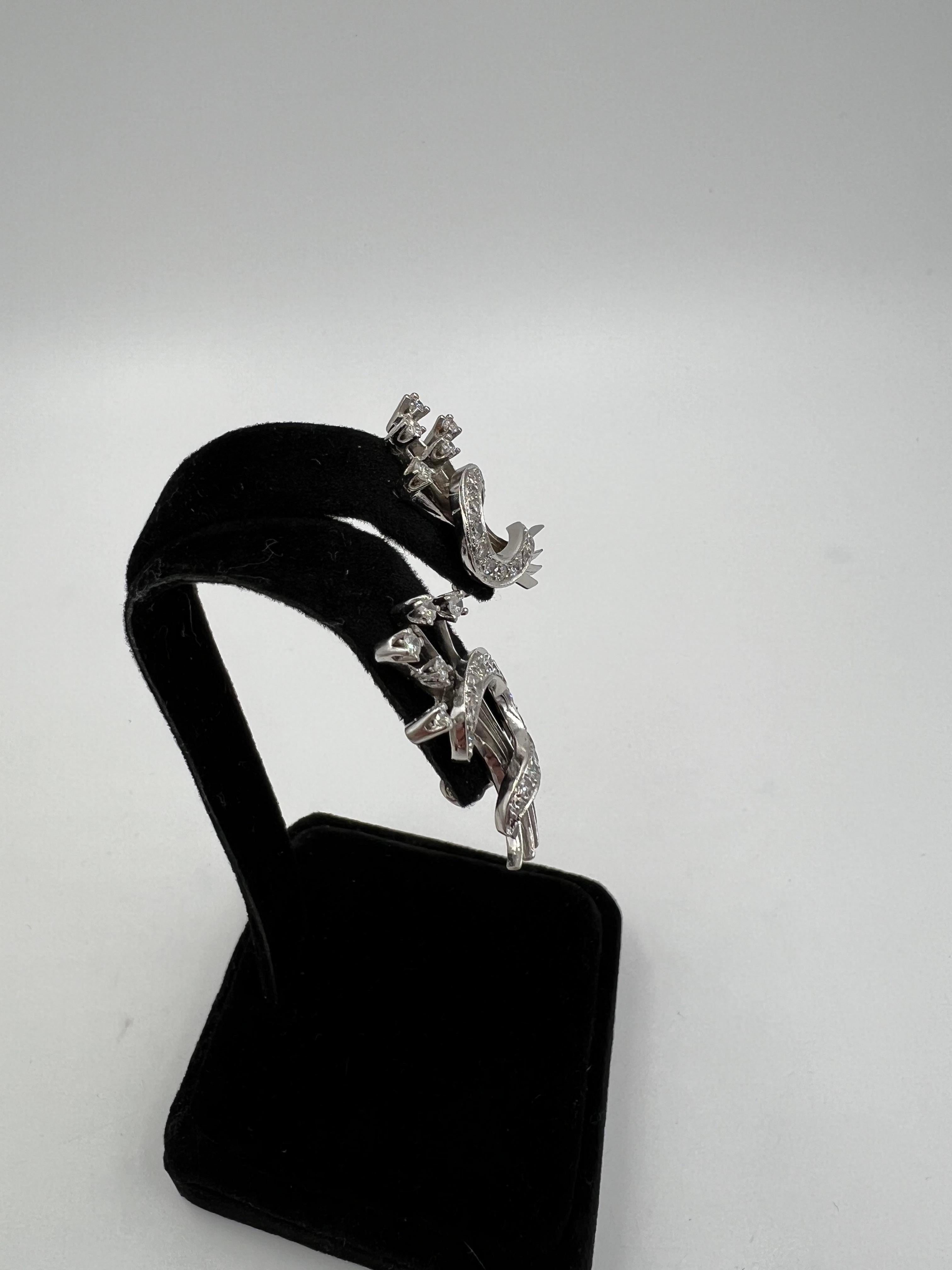 1950s Diamond Floral Spray Clip On Earrings White Gold For Sale 2