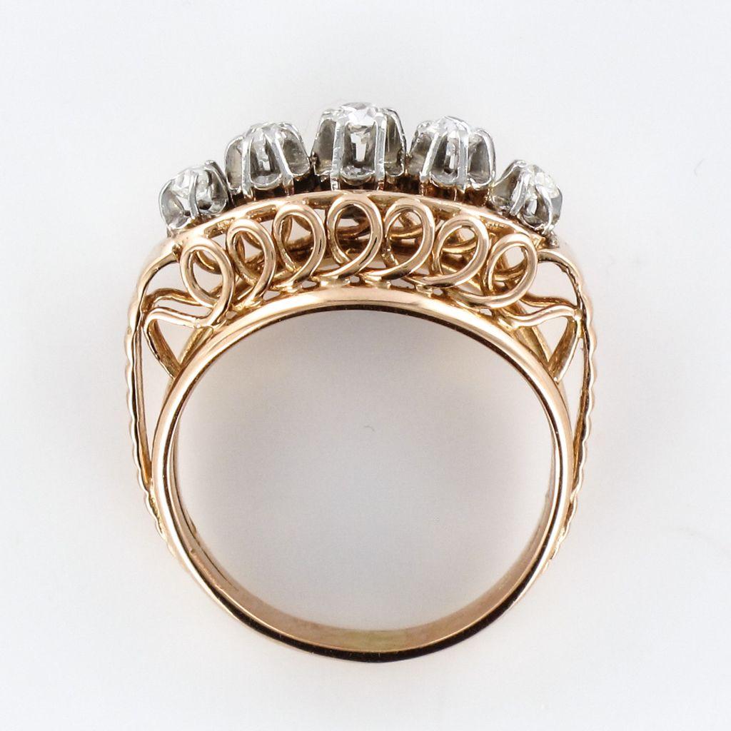 1950s Diamond Gold Platinum Dome Ring 9