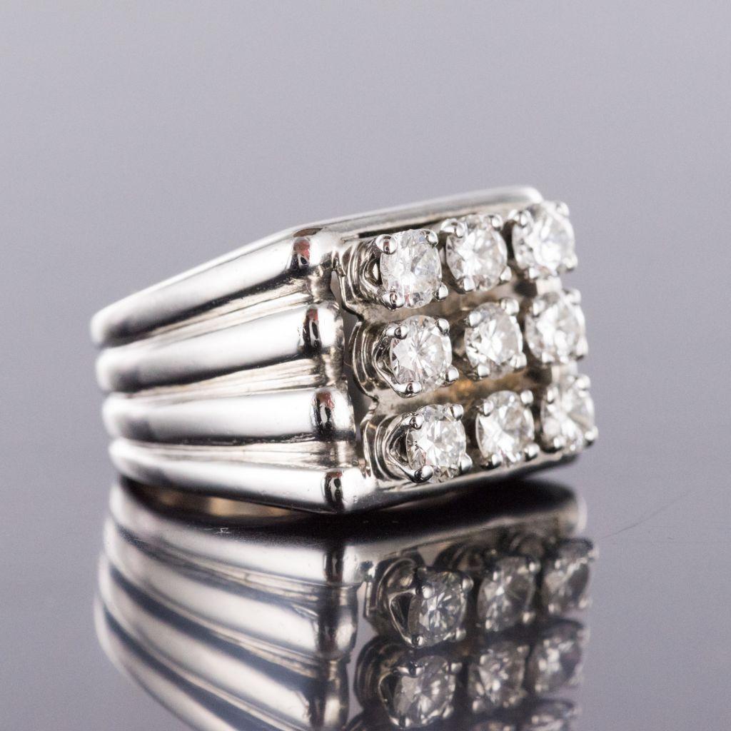 1950s Diamond 18 Karat White Gold Signet Ring 6