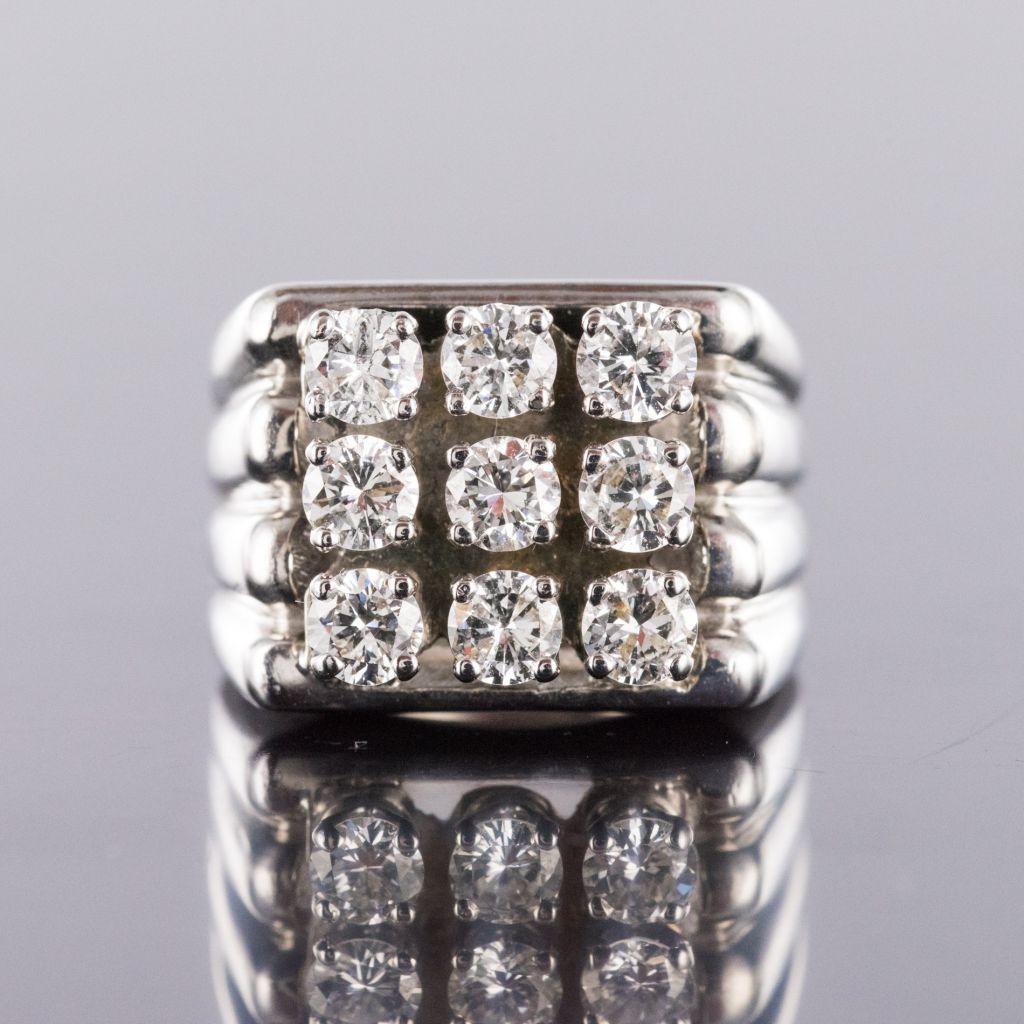 1950s Diamond 18 Karat White Gold Signet Ring 8