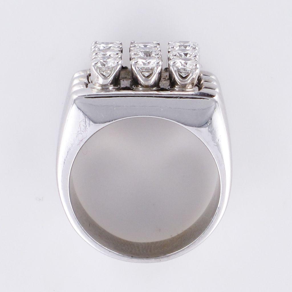 1950s Diamond 18 Karat White Gold Signet Ring 9