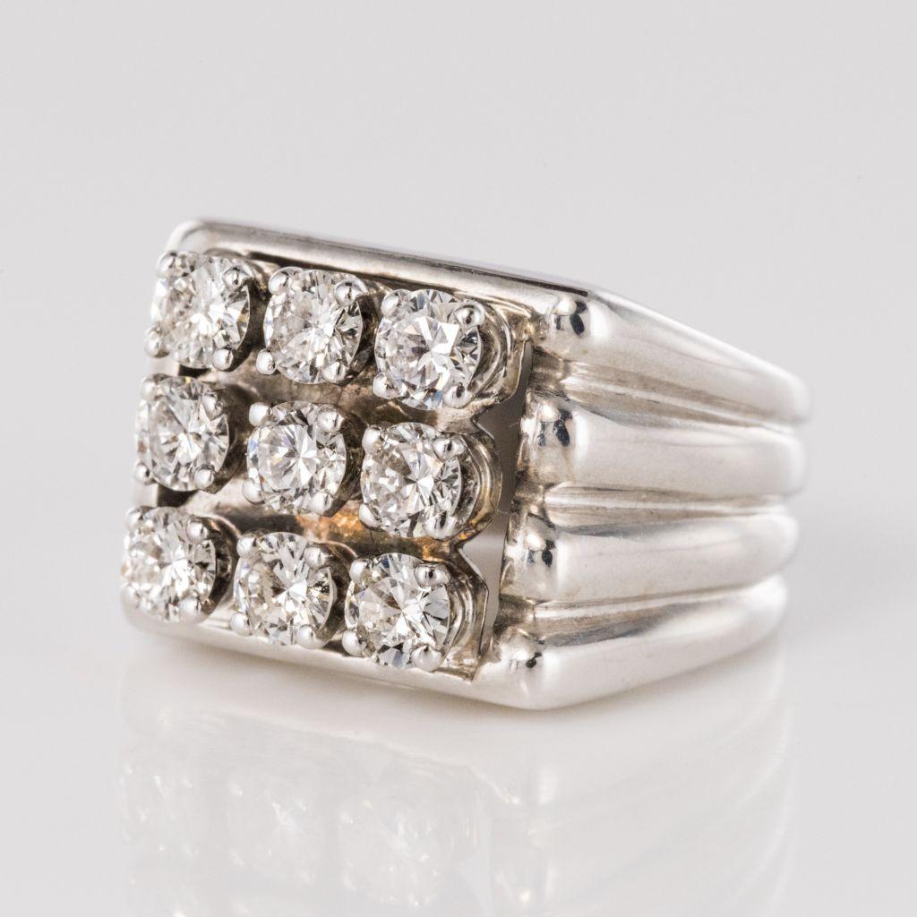 Retro 1950s Diamond 18 Karat White Gold Signet Ring