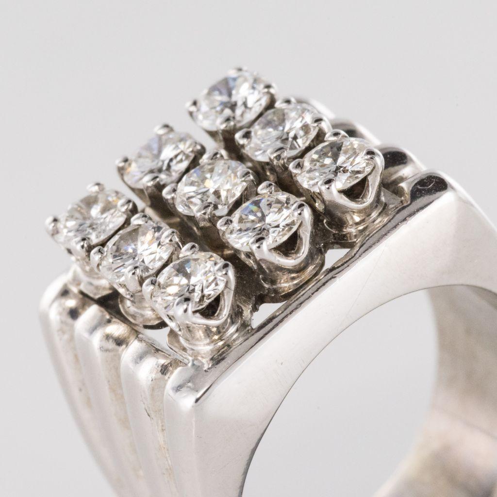 Women's or Men's 1950s Diamond 18 Karat White Gold Signet Ring