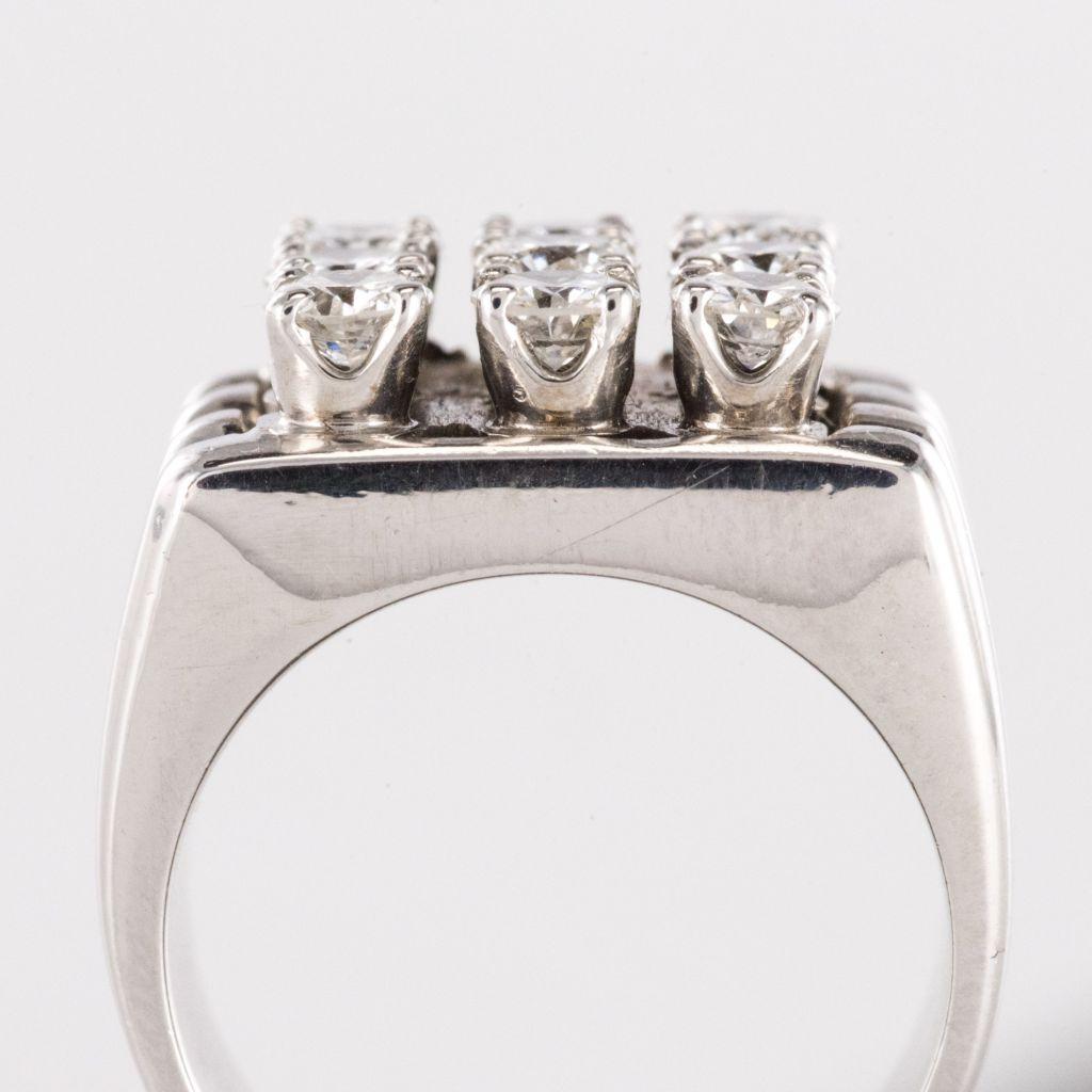 1950s Diamond 18 Karat White Gold Signet Ring 3