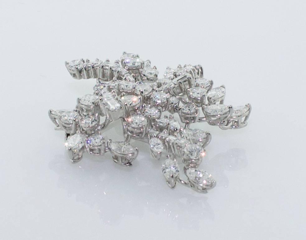 Marquise Cut 1950s Diamond Handmade Diamond Brooch 