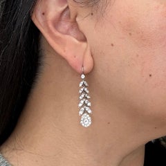 1950's Diamond Leaf Drop Dangle Earrings 18k/Platinum