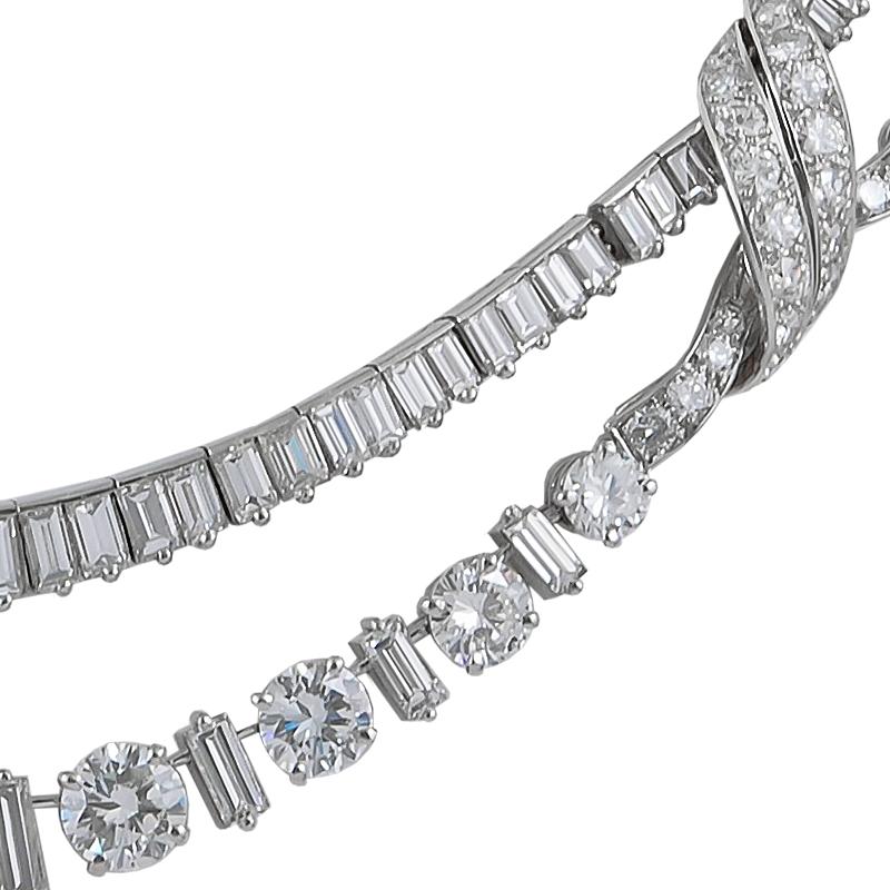 Mixed Cut Diamond Platinum Fringe Necklace For Sale