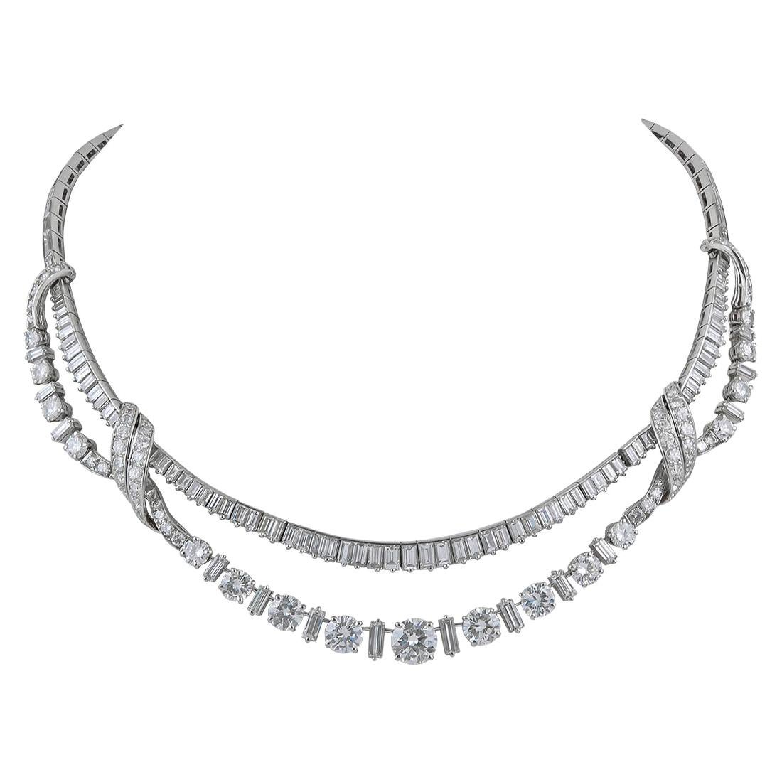 Diamond Platinum Fringe Necklace For Sale