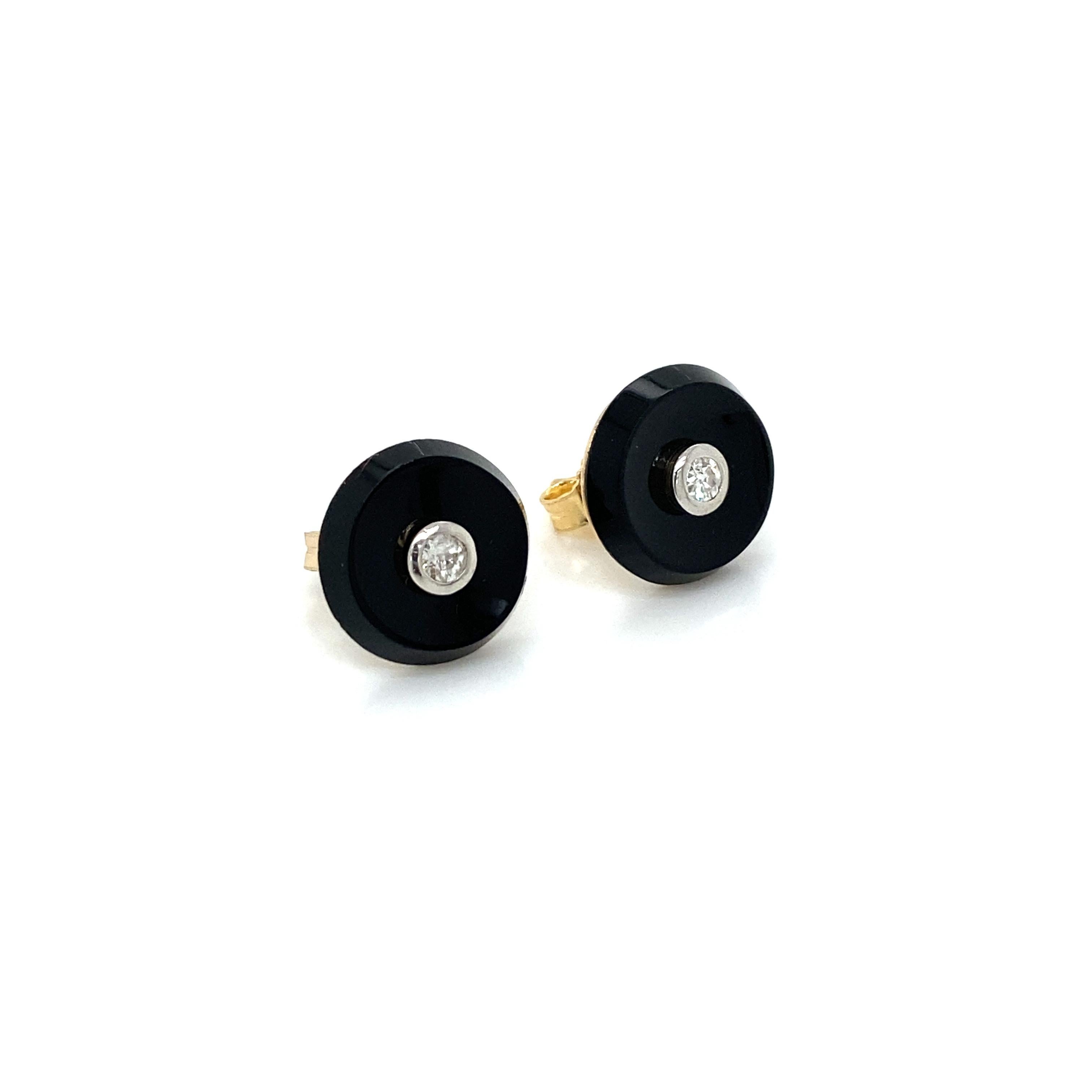 1950s Diamond Onyx Stud Earrings In Excellent Condition In Napoli, Italy