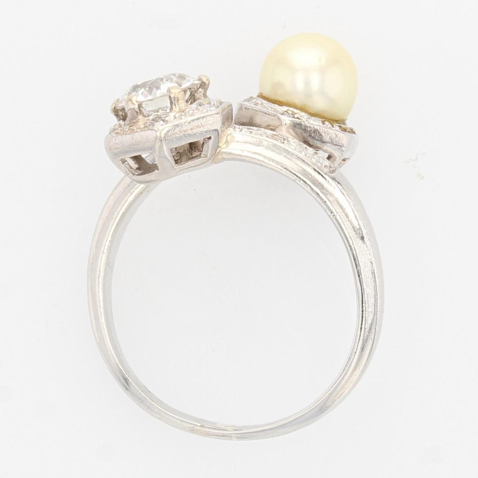 1950s, Diamond Pearl 18 Karat White Gold You and Me Ring 4