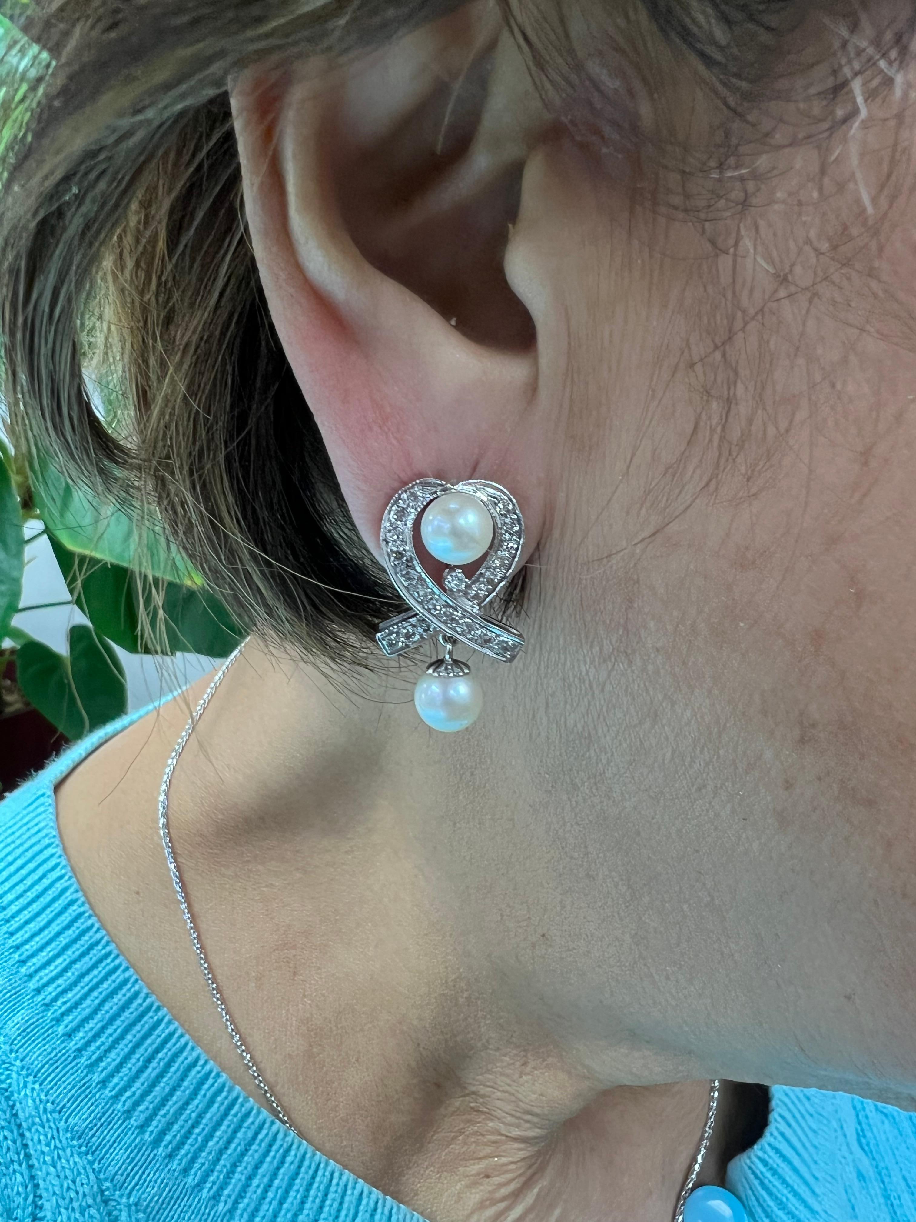 1950s Diamond Pearl Drop Earrings For Sale 1