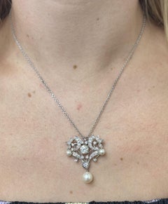 1950s Diamond Pearl Gold Pendant Brooch Necklace