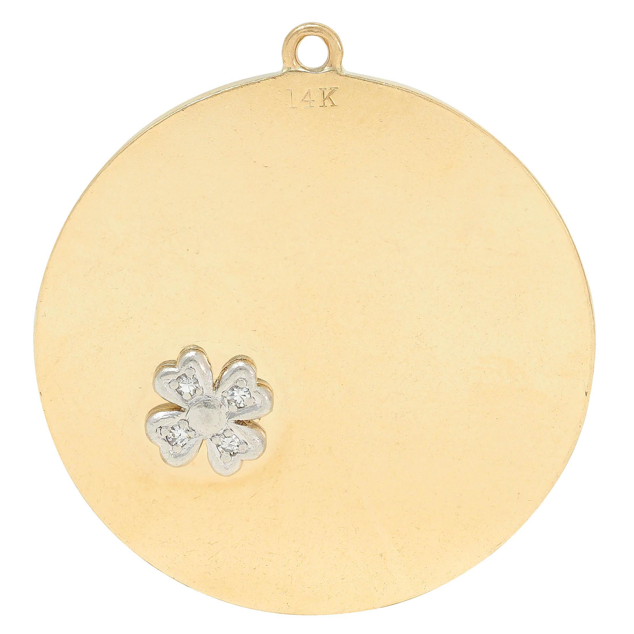 1950er Jahre Diamant Platin 14 Karat Gelbgold Vintage Schwan Anhänger Charme (Moderne) im Angebot