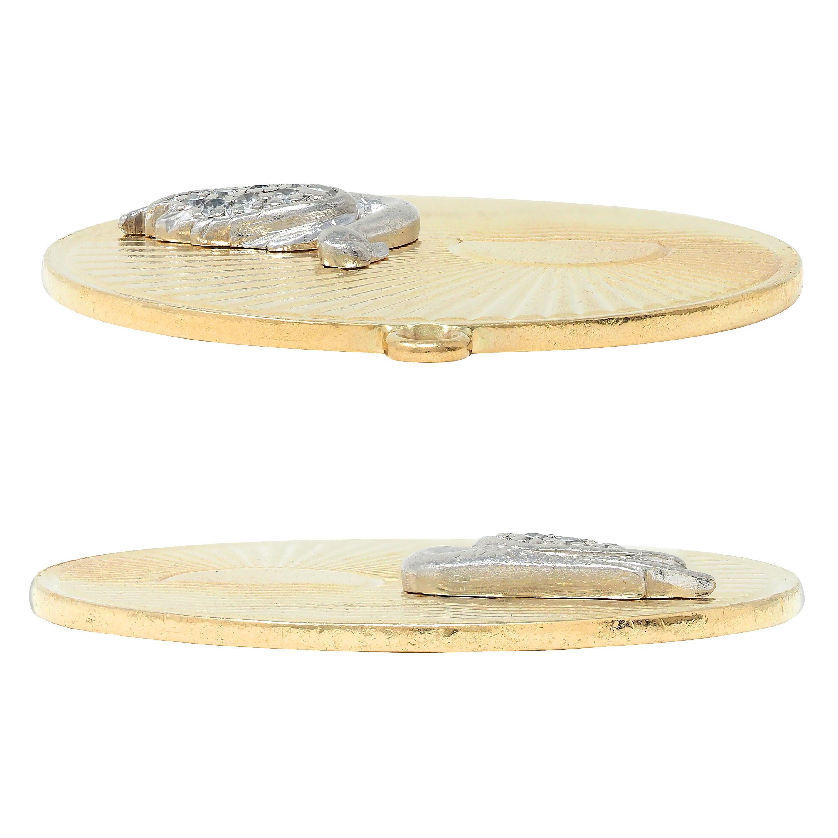 1950er Jahre Diamant Platin 14 Karat Gelbgold Vintage Schwan Anhänger Charme im Zustand „Hervorragend“ im Angebot in Philadelphia, PA