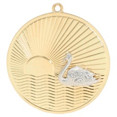 1950er Jahre Diamant Platin 14 Karat Gelbgold Vintage Schwan Anhänger Charme