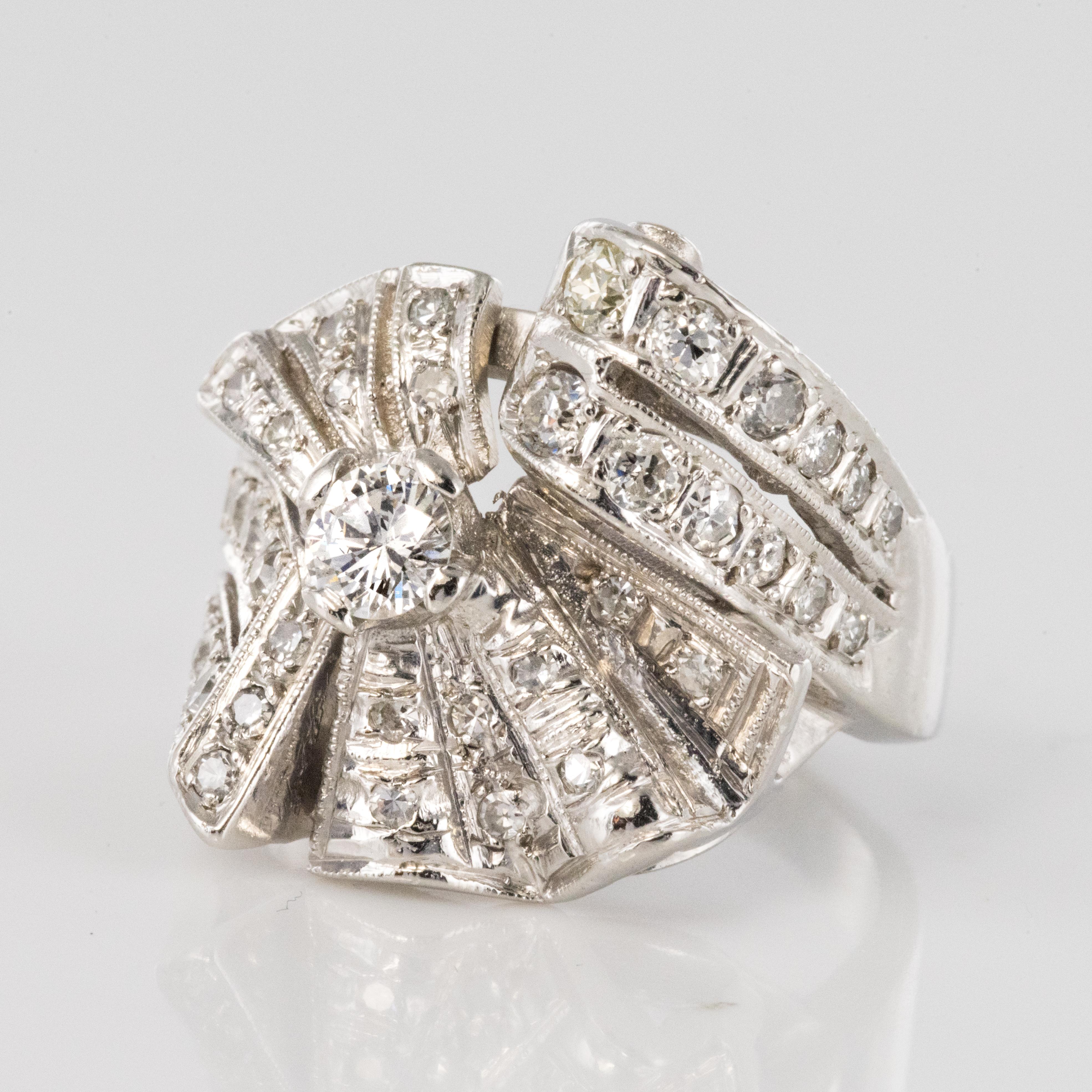 1950s Diamond Platinum Asymmetrical Cocktail Ring 5