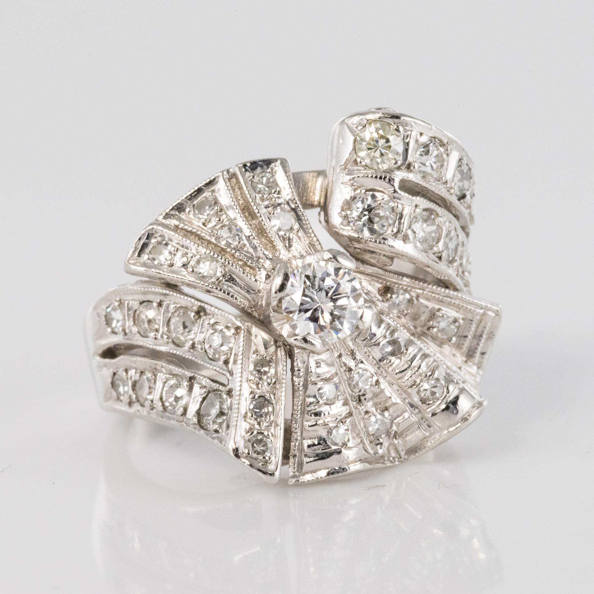 1950s Diamond Platinum Asymmetrical Cocktail Ring 7