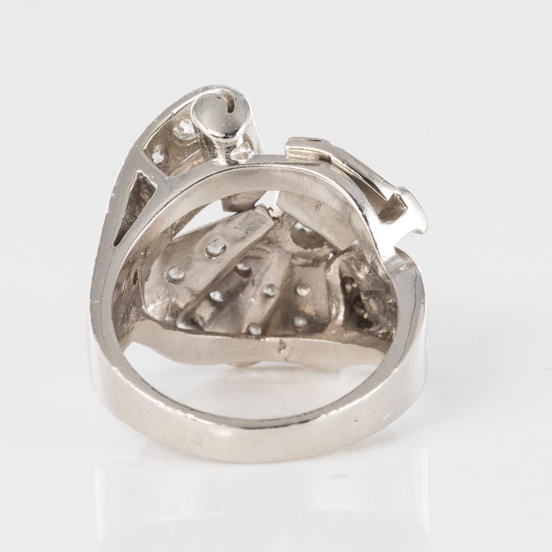 1950s Diamond Platinum Asymmetrical Cocktail Ring 10