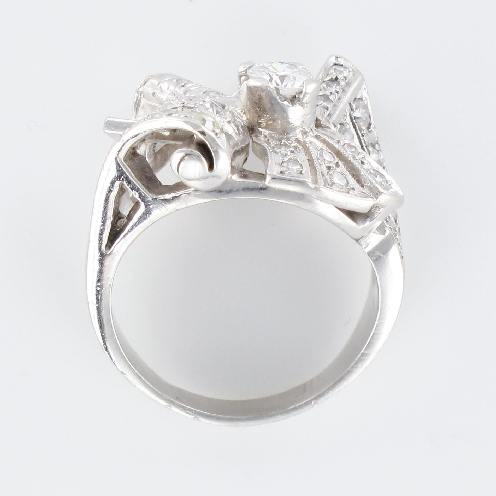 1950s Diamond Platinum Asymmetrical Cocktail Ring 11