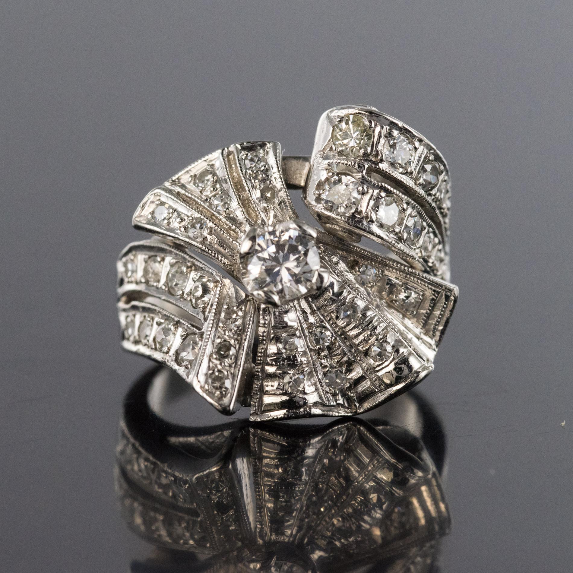 Retro 1950s Diamond Platinum Asymmetrical Cocktail Ring
