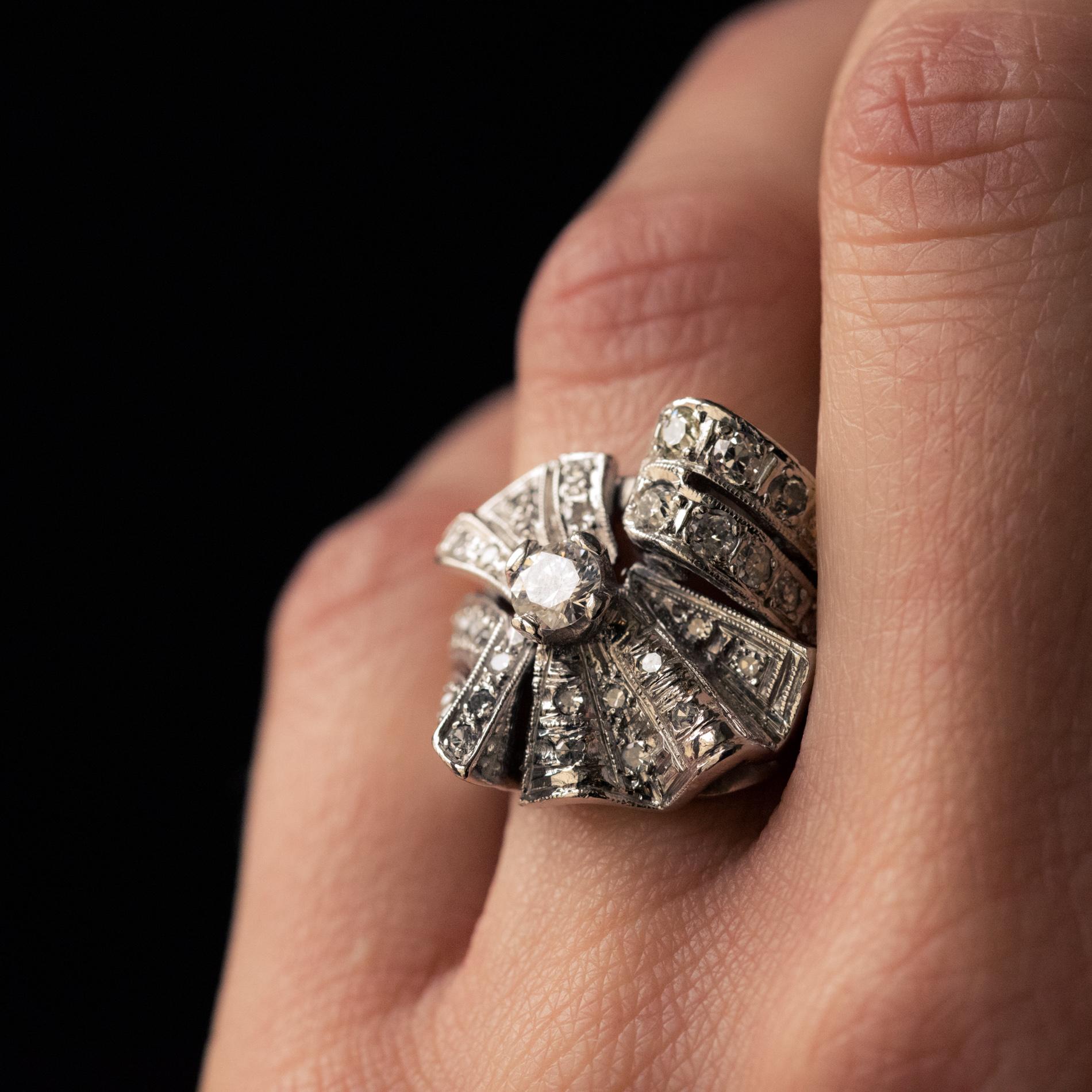 Women's 1950s Diamond Platinum Asymmetrical Cocktail Ring