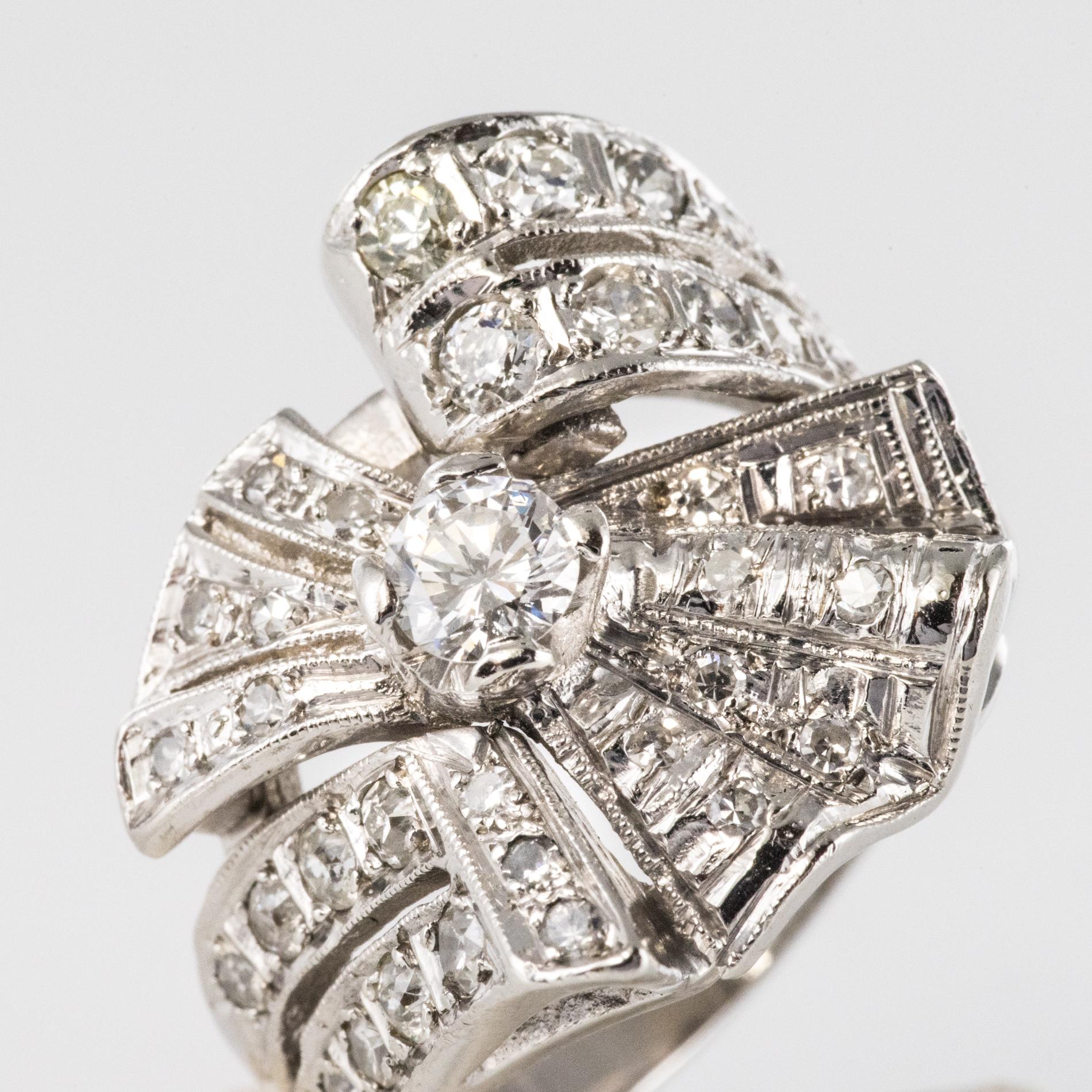 1950s Diamond Platinum Asymmetrical Cocktail Ring 1