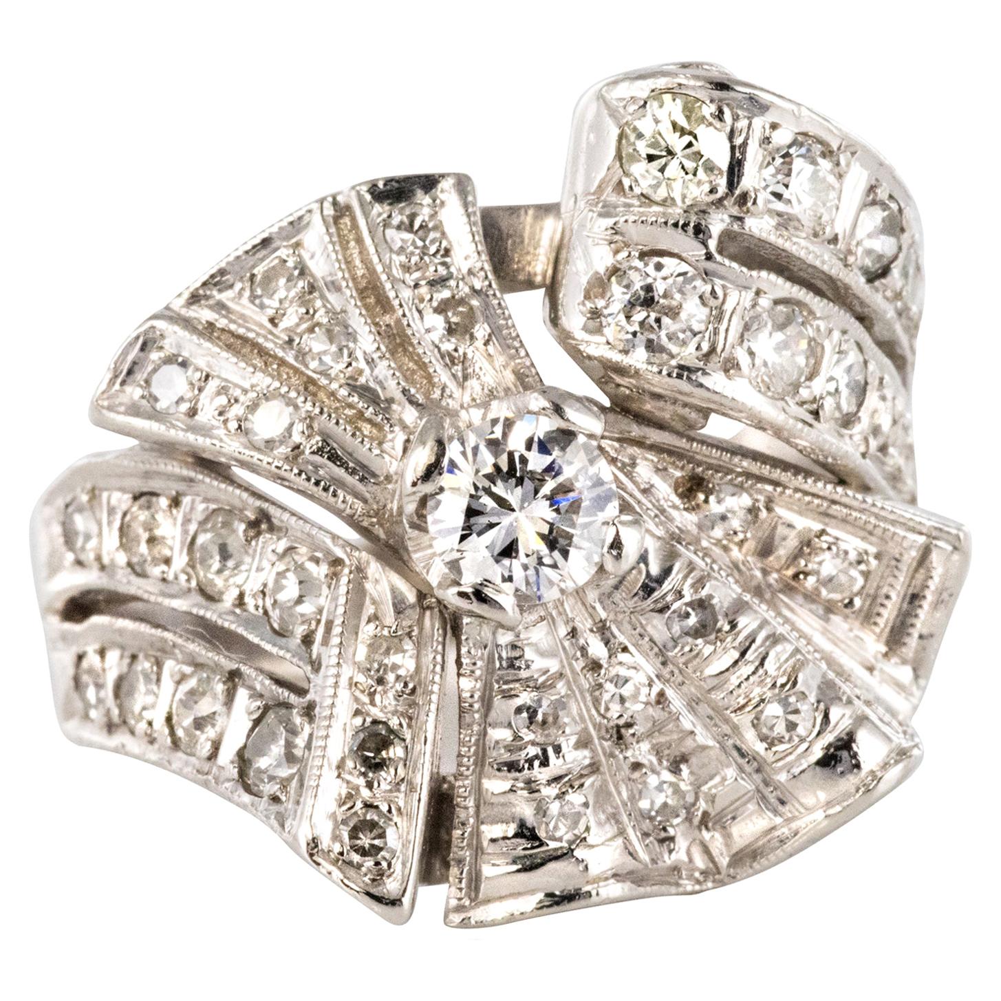1950s Diamond Platinum Asymmetrical Cocktail Ring