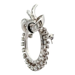 1950's Diamond Platinum Circle Bow Estate Brooch Pin
