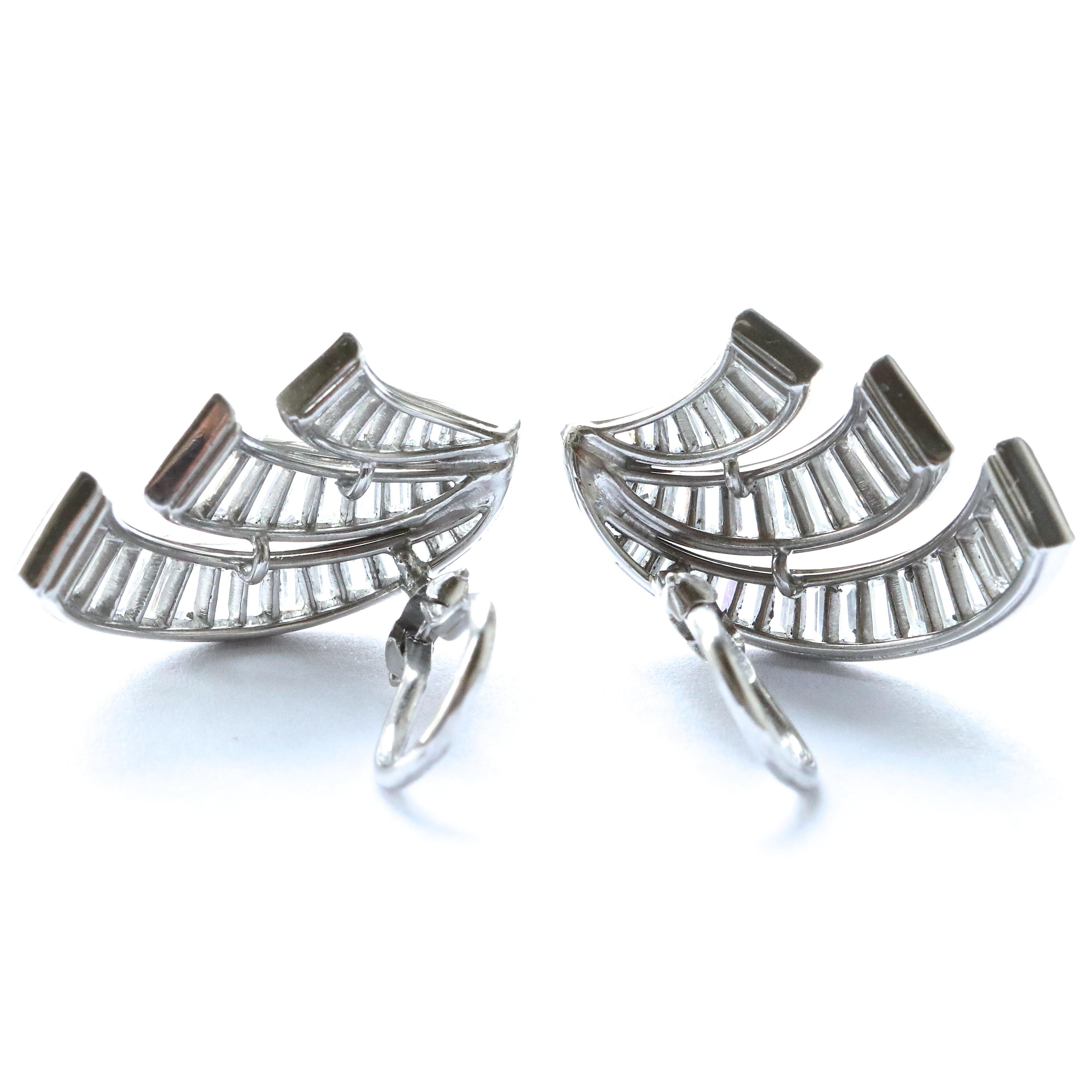 Retro 1950s Diamond Platinum Clip-On Earrings