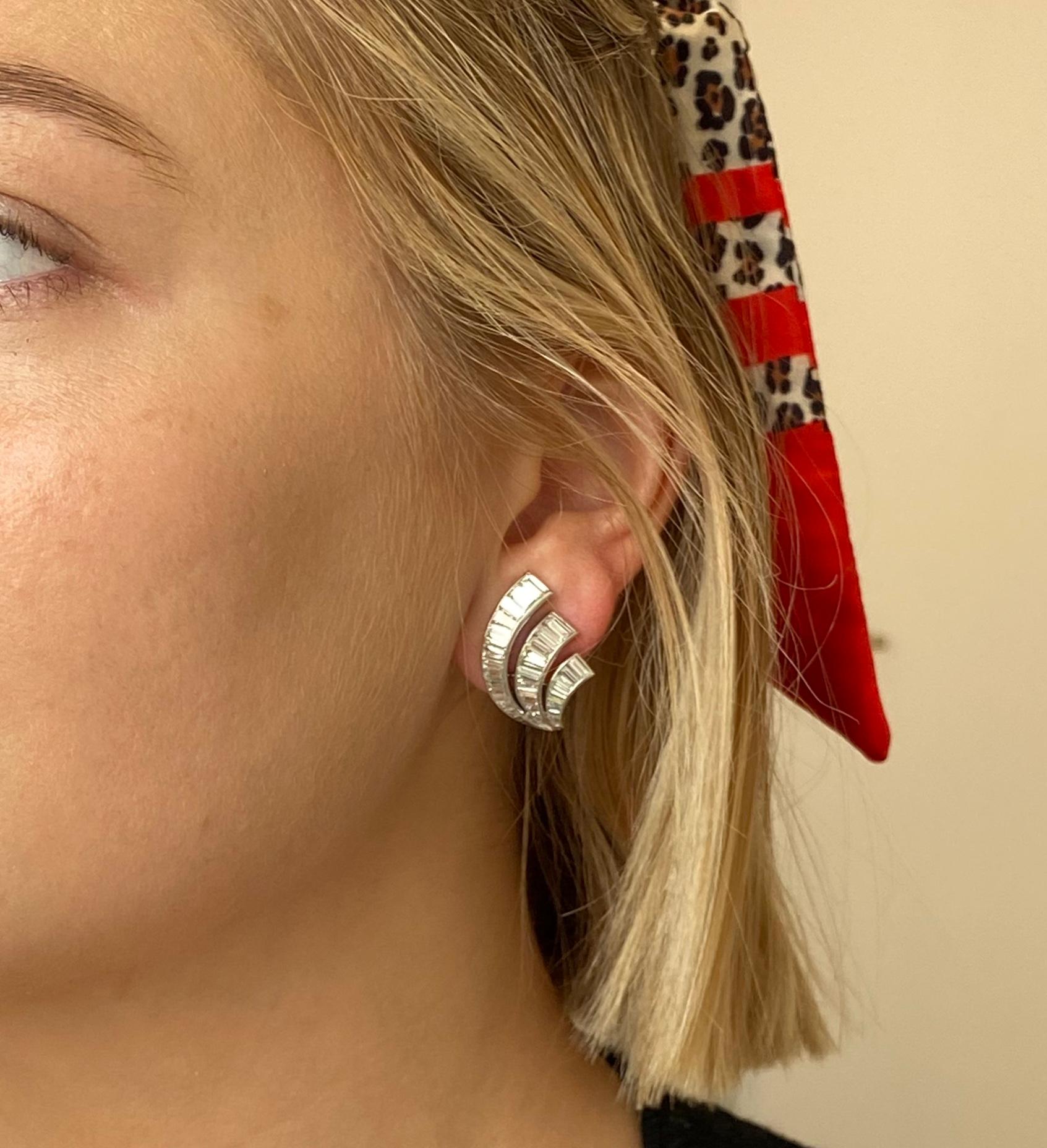 Women's 1950s Diamond Platinum Clip-On Earrings