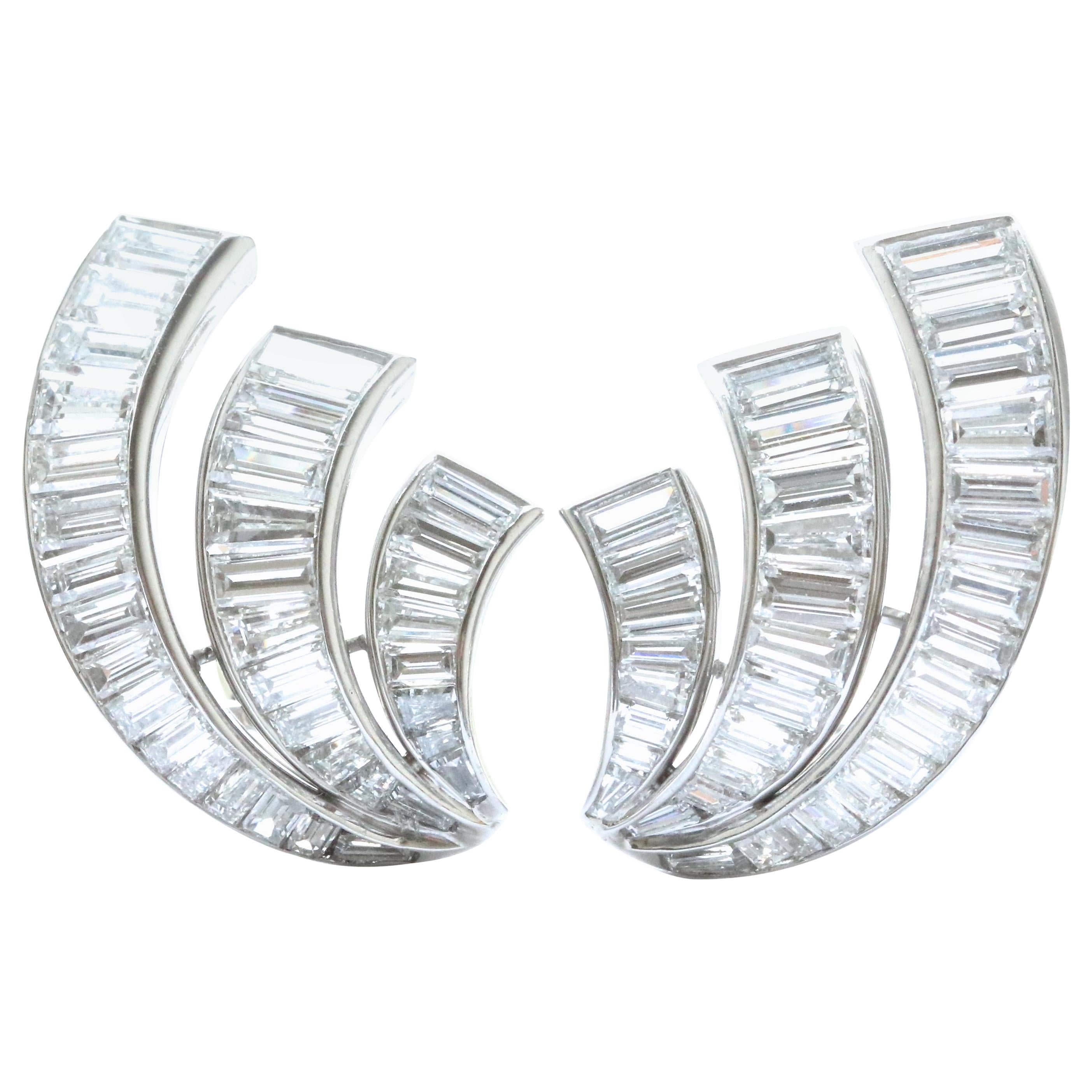 1950s Diamond Platinum Clip-On Earrings