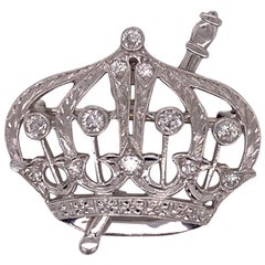 1950s Diamond Platinum Crown Estate Pin Brooch