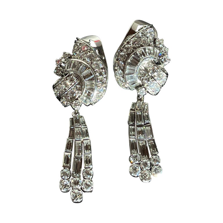 1950s Diamond, Platinum Day and Night Earrings For Sale