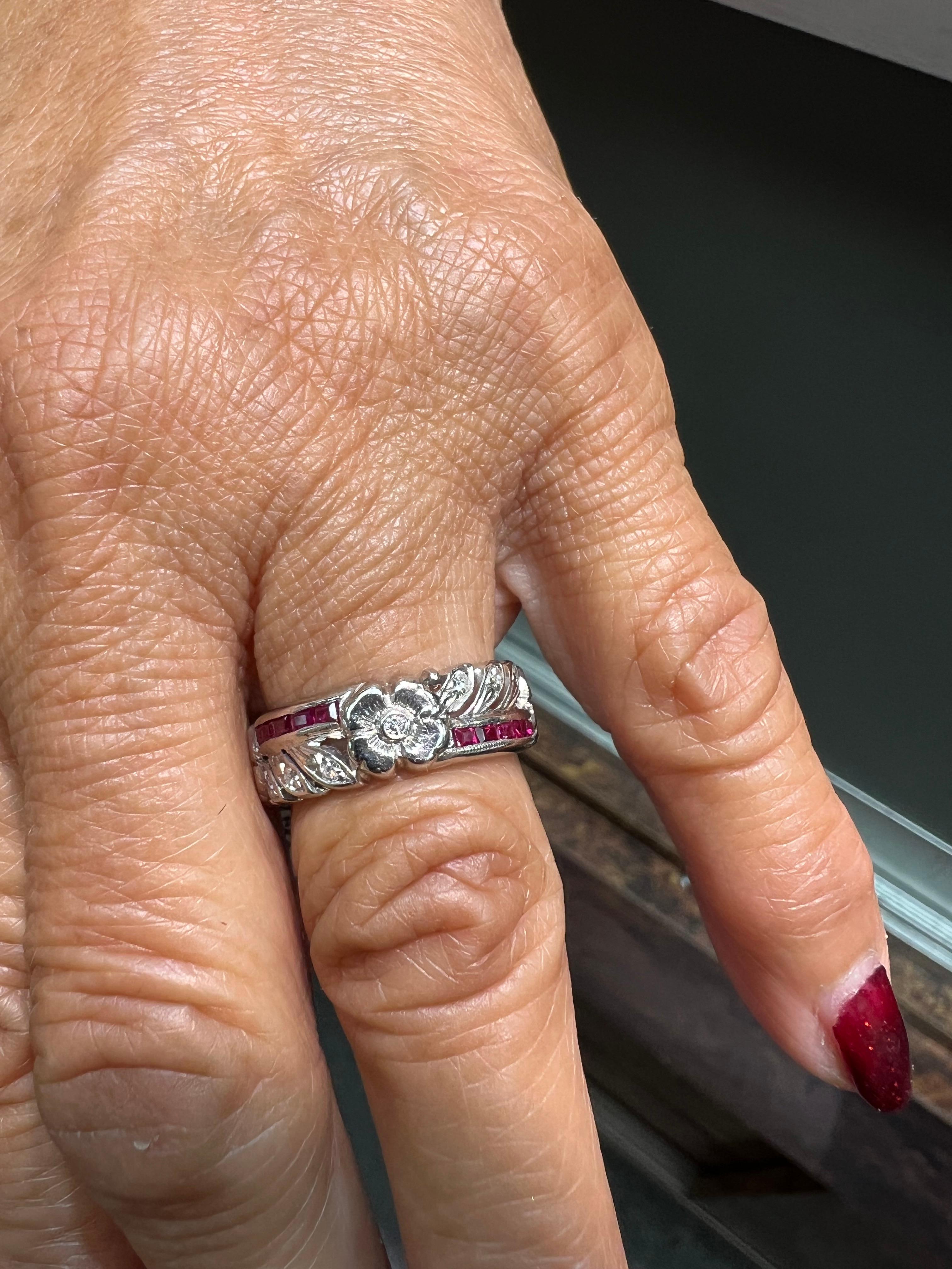 1950s Diamond Ruby Palladium Eternity Ring For Sale 1