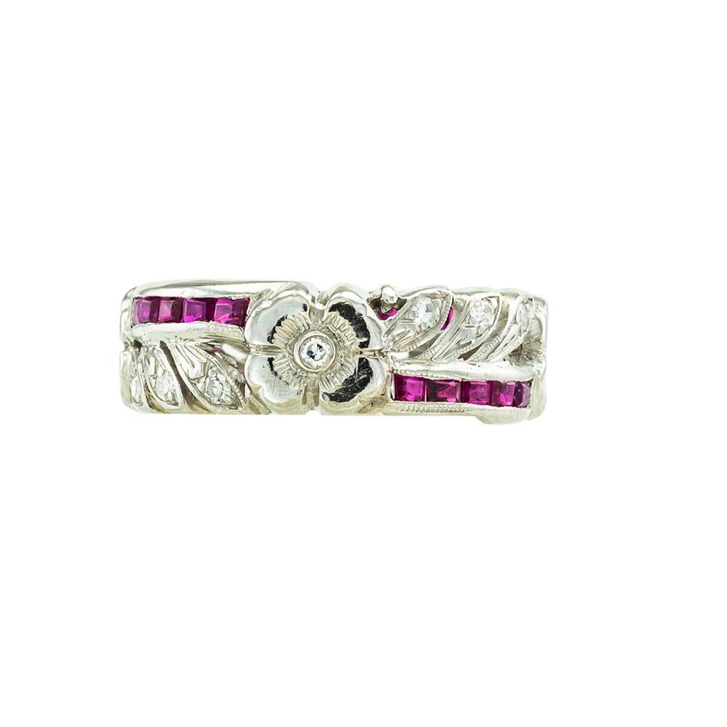 Modern 1950s Diamond Ruby Palladium Eternity Ring For Sale