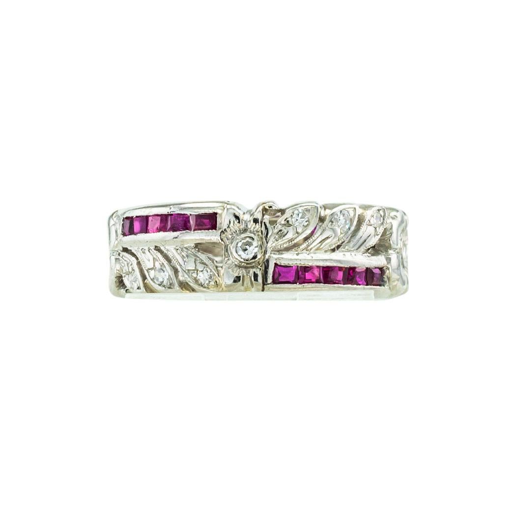 1950s Diamond Ruby Palladium Eternity Ring In Good Condition For Sale In Los Angeles, CA