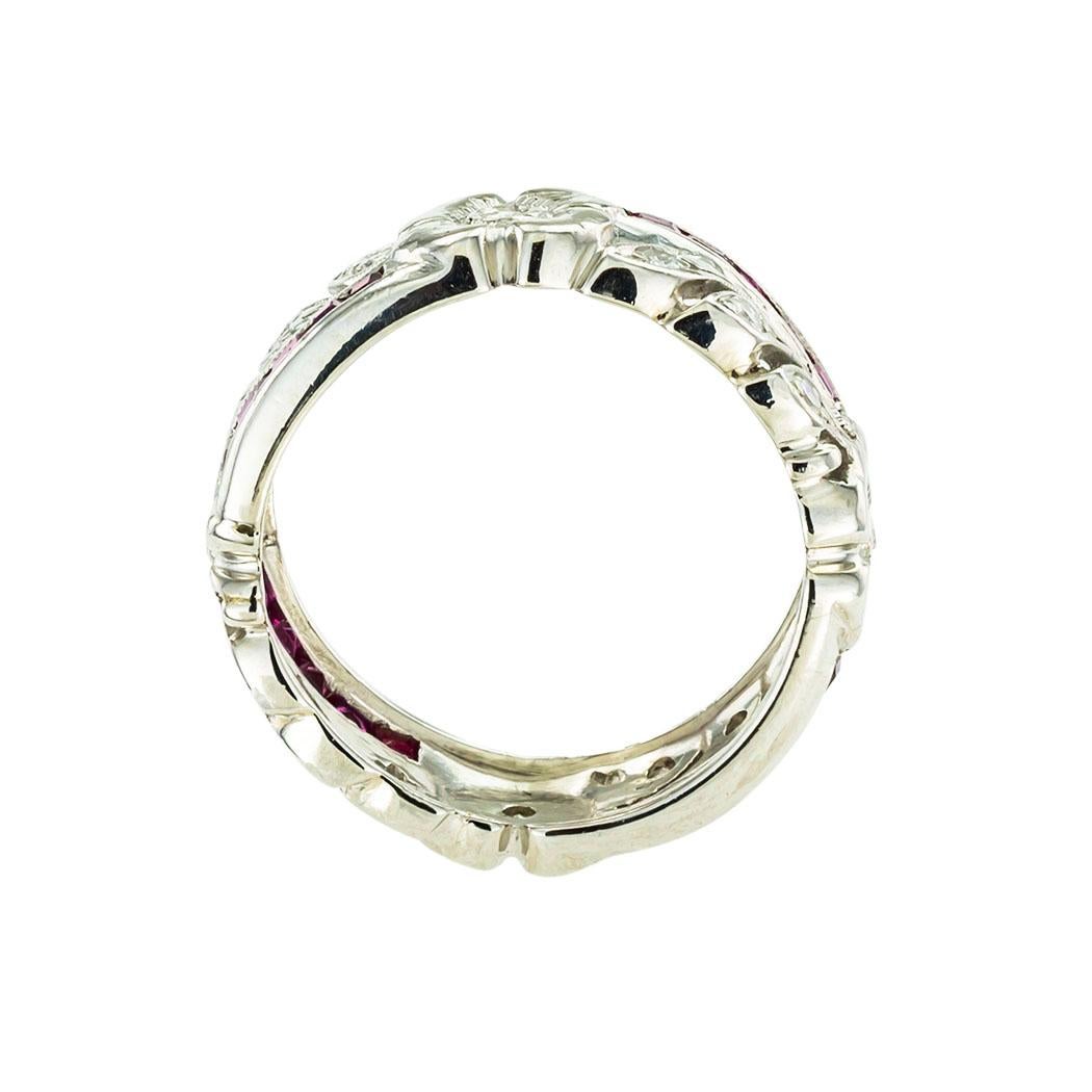 Women's 1950s Diamond Ruby Palladium Eternity Ring For Sale