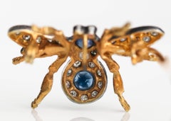 1950s Diamond Sapphire Ruby 18 Karat Gold Sterling Silver Insect Brooch Pendant