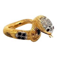 1950's Diamond Sapphire Ruby  18 Karat Two Tone Gold Cobra Snake Estate Ring
