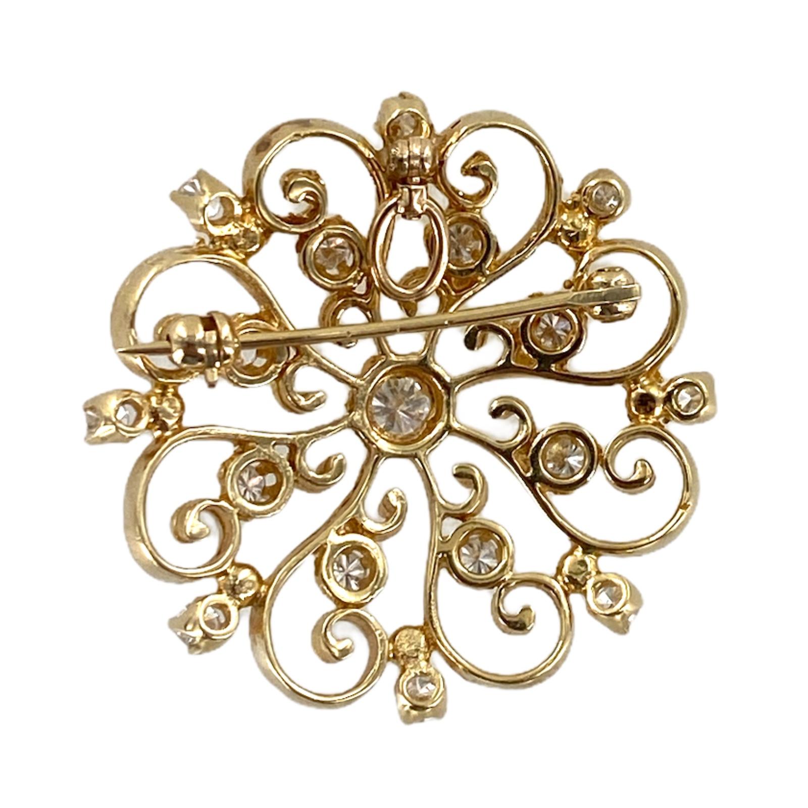 Contemporary 1950's Diamond Starburst 14 Karat Yellow Gold Vintage Pin Pendant