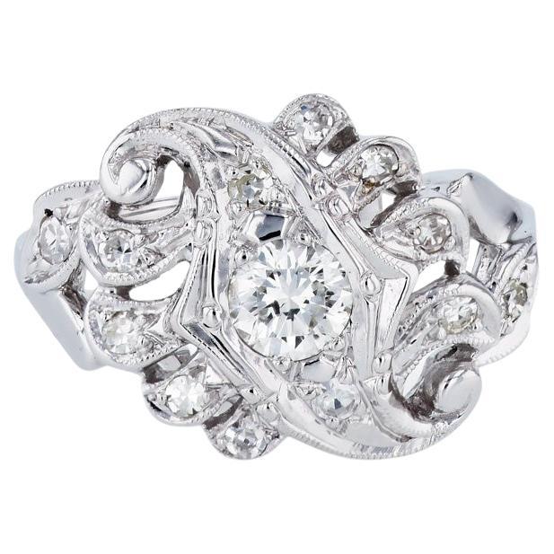 1950's Diamond White Gold Estate Ring For Sale
